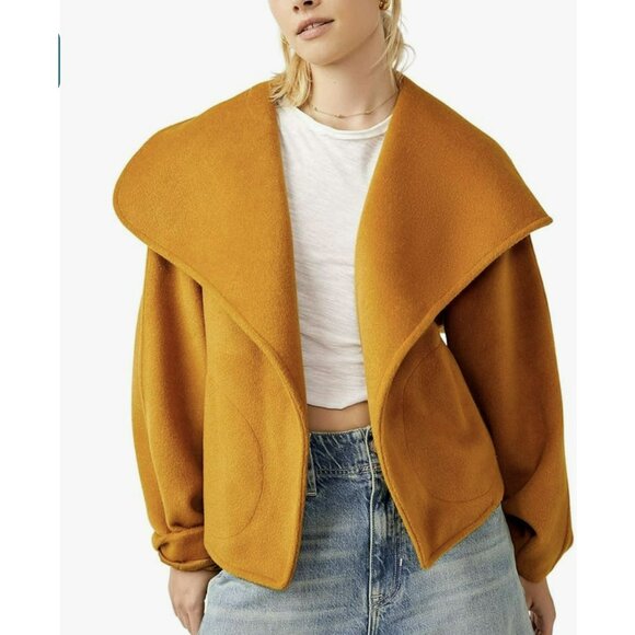 Free People $168 Mina Yellow Shawl Collar Tie Jacket Medium NWT - Picture 2 of 8